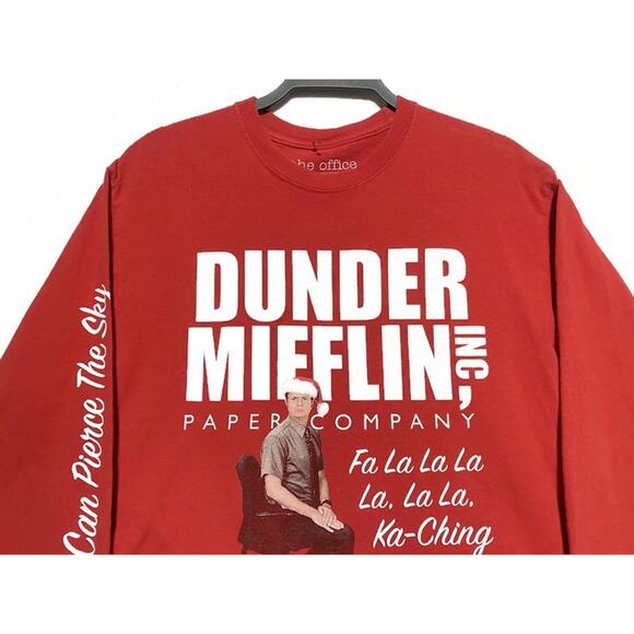 Dunder Mifflin Fa La La La La Christmas T-Shirt Size Medium Red Long Sleeve - Picture 3 of 9